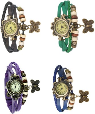 NS18 Vintage Butterfly Rakhi Combo of 4 Black, Purple, Green And Blue Analog Watch  - For Women   Watches  (NS18)