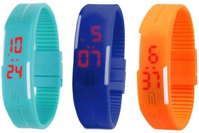NS18 Silicone Led Magnet Band Combo of 3 Sky Blue, Blue And Orange Digital Watch  - For Boys & Girls   Watches  (NS18)