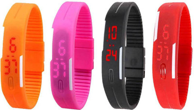 

Kissu Led Magnet Band Combo of 4 Orange, Pink, Black And Red Watch - For Men & Women