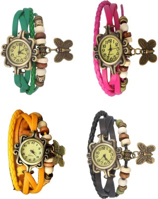 NS18 Vintage Butterfly Rakhi Combo of 4 Green, Yellow, Pink And Black Analog Watch  - For Women   Watches  (NS18)