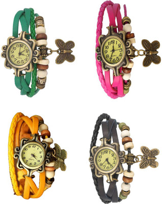 

Kissu Vintage Rakhi Combo of 4 Green, Yellow, Pink And Black Watch - For Women
