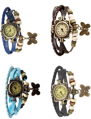 NS18 Vintage Butterfly Rakhi Combo of 4 Blue, Sky Blue, Brown And Black Analog Watch  - For Women   Watches  (NS18)