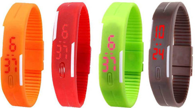 NS18 Silicone Led Magnet Band Combo of 4 Orange, Red, Green And Brown Digital Watch  - For Boys & Girls   Watches  (NS18)