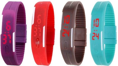 NS18 Silicone Led Magnet Band Watch Combo of 4 Purple, Red, Brown And Sky Blue Digital Watch  - For Couple   Watches  (NS18)