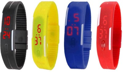NS18 Silicone Led Magnet Band Watch Combo of 4 Black, Yellow, Blue And Red Digital Watch  - For Couple   Watches  (NS18)