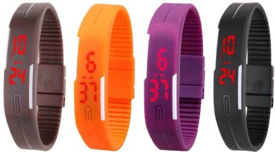 NS18 Silicone Led Magnet Band Combo of 4 Brown, Orange, Purple And Black Digital Watch  - For Boys & Girls   Watches  (NS18)