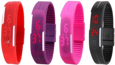 NS18 Silicone Led Magnet Band Combo of 4 Red, Purple, Pink And Black Digital Watch  - For Boys & Girls   Watches  (NS18)