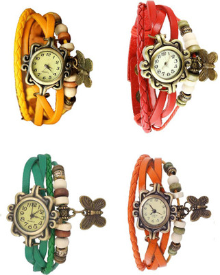 

Kissu Vintage Rakhi Combo of 4 Yellow, Green, Red And Orange Watch - For Women