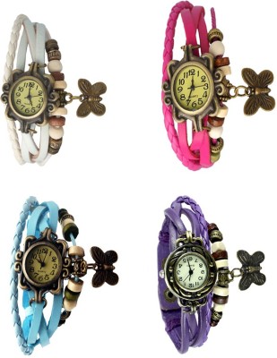 NS18 Vintage Butterfly Rakhi Combo of 4 White, Sky Blue, Pink And Purple Analog Watch  - For Women   Watches  (NS18)