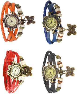 

NS18 Vintage Butterfly Rakhi Combo of 4 Orange, Red, Blue And Black Watch - For Women