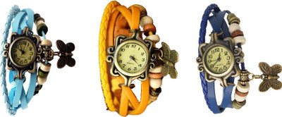 

Kissu Vintage Rakhi Watch Combo of 3 Sky Blue, Yellow And Blue Watch - For Women