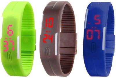 NS18 Silicone Led Magnet Band Combo of 3 Green, Brown And Blue Digital Watch  - For Boys & Girls   Watches  (NS18)