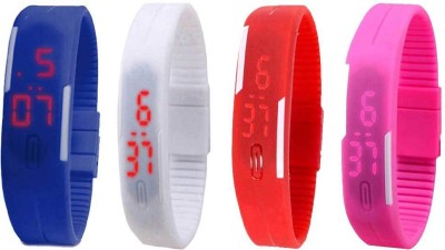 NS18 Silicone Led Magnet Band Watch Combo of 4 Blue, White, Red And Pink Digital Watch  - For Couple   Watches  (NS18)