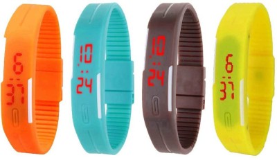 NS18 Silicone Led Magnet Band Combo of 4 Orange, Sky Blue, Brown And Yellow Digital Watch  - For Boys & Girls   Watches  (NS18)