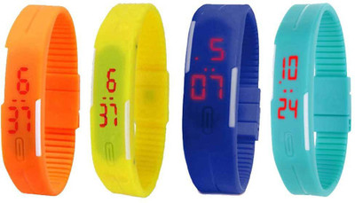 

NS18 Silicone Led Magnet Band Watch Combo of 4 Orange, Yellow, Blue And Sky Blue Watch - For Couple