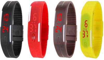 

Kissu Led Magnet Band Combo of 4 Black, Red, Brown And Yellow Watch - For Men & Women