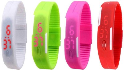 NS18 Silicone Led Magnet Band Watch Combo of 4 White, Green, Pink And Red Digital Watch  - For Couple   Watches  (NS18)
