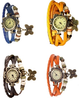 NS18 Vintage Butterfly Rakhi Combo of 4 Blue, Brown, Yellow And Orange Analog Watch  - For Women   Watches  (NS18)