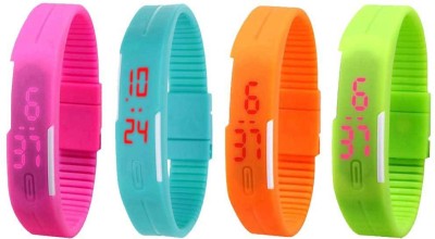 NS18 Silicone Led Magnet Band Combo of 4 Pink, Sky Blue, Orange And Green Digital Watch  - For Boys & Girls   Watches  (NS18)