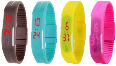 NS18 Silicone Led Magnet Band Watch Combo of 4 Brown, Sky Blue, Yellow And Pink Digital Watch  - For Couple   Watches  (NS18)