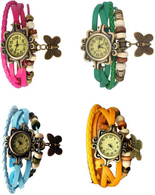 NS18 Vintage Butterfly Rakhi Combo of 4 Pink, Sky Blue, Green And Yellow Analog Watch  - For Women   Watches  (NS18)