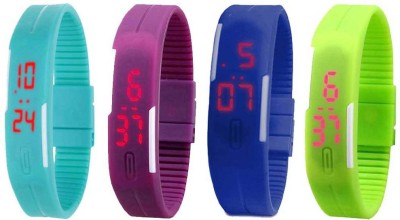 NS18 Silicone Led Magnet Band Combo of 4 Sky Blue, Purple, Blue And Green Digital Watch  - For Boys & Girls   Watches  (NS18)