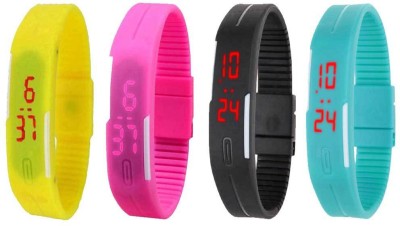 NS18 Silicone Led Magnet Band Watch Combo of 4 Yellow, Pink, Black And Sky Blue Digital Watch  - For Couple   Watches  (NS18)