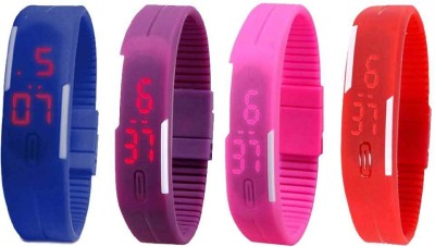 NS18 Silicone Led Magnet Band Watch Combo of 4 Blue, Purple, Pink And Red Digital Watch  - For Couple   Watches  (NS18)
