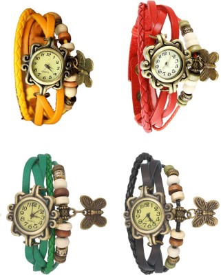 NS18 Vintage Butterfly Rakhi Combo of 4 Yellow, Green, Red And Black Analog Watch  - For Women   Watches  (NS18)