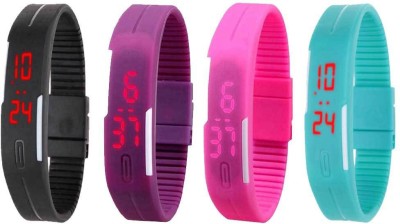 NS18 Silicone Led Magnet Band Watch Combo of 4 Black, Purple, Pink And Sky Blue Digital Watch  - For Couple   Watches  (NS18)