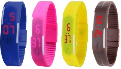 NS18 Silicone Led Magnet Band Combo of 4 Blue, Pink, Yellow And Brown Digital Watch  - For Boys & Girls   Watches  (NS18)