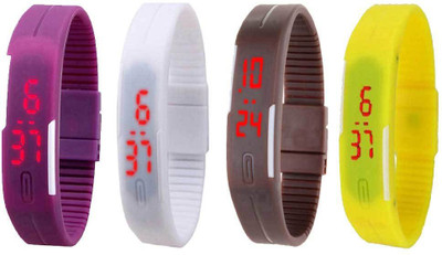

NS18 Silicone Led Magnet Band Combo of 4 Purple, White, Brown And Yellow Watch - For Boys & Girls