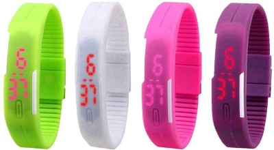 NS18 Silicone Led Magnet Band Watch Combo of 4 Green, White, Pink And Purple Digital Watch  - For Couple   Watches  (NS18)