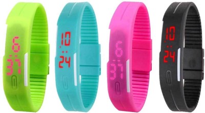 

NS18 Silicone Led Magnet Band Combo of 4 Green, Sky Blue, Pink And Black Watch - For Boys & Girls