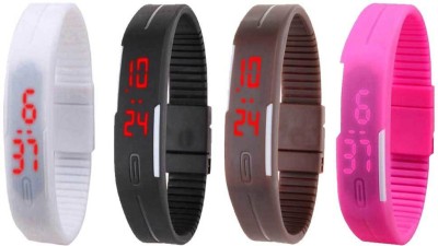 NS18 Silicone Led Magnet Band Combo of 4 White, Black, Brown And Pink Digital Watch  - For Boys & Girls   Watches  (NS18)