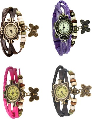 NS18 Vintage Butterfly Rakhi Combo of 4 Brown, Pink, Purple And Black Analog Watch  - For Women   Watches  (NS18)
