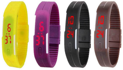 

Kissu Led Magnet Band Combo of 4 Yellow, Purple, Black And Brown Watch - For Men & Women