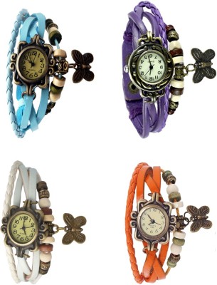 NS18 Vintage Butterfly Rakhi Combo of 4 Sky Blue, White, Purple And Orange Analog Watch  - For Women   Watches  (NS18)