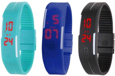 NS18 Silicone Led Magnet Band Combo of 3 Sky Blue, Blue And Black Digital Watch  - For Boys & Girls   Watches  (NS18)