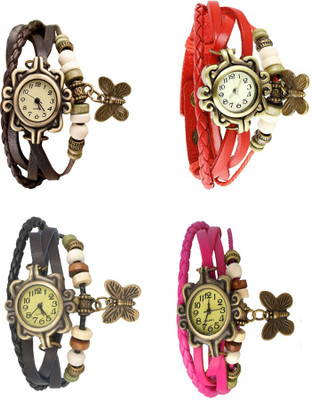 

Kissu Vintage Rakhi Combo of 4 Brown, Black, Red And Pink Watch - For Women