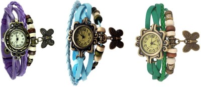 NS18 Vintage Butterfly Rakhi Watch Combo of 3 Purple, Sky Blue And Green Analog Watch  - For Women   Watches  (NS18)