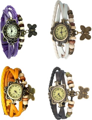 NS18 Vintage Butterfly Rakhi Combo of 4 Purple, Yellow, White And Black Analog Watch  - For Women   Watches  (NS18)