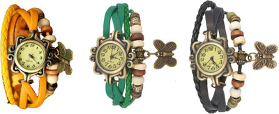 

Kissu Vintage Rakhi Watch Combo of 3 Yellow, Green And Black Watch - For Women