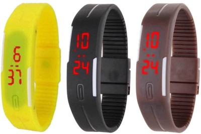 NS18 Silicone Led Magnet Band Combo of 3 Yellow, Black And Green Digital Watch  - For Boys & Girls   Watches  (NS18)