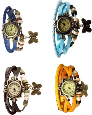 NS18 Vintage Butterfly Rakhi Combo of 4 Blue, Brown, Sky Blue And Yellow Analog Watch  - For Women   Watches  (NS18)