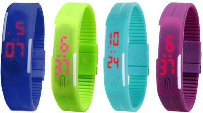 NS18 Silicone Led Magnet Band Watch Combo of 4 Blue, Green, Sky Blue And Purple Digital Watch  - For Couple   Watches  (NS18)
