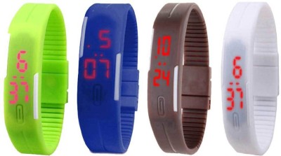 NS18 Silicone Led Magnet Band Combo of 4 Green, Blue, Brown And White Digital Watch  - For Boys & Girls   Watches  (NS18)