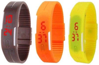 NS18 Silicone Led Magnet Band Combo of 3 Brown, Orange And Yellow Digital Watch  - For Boys & Girls   Watches  (NS18)