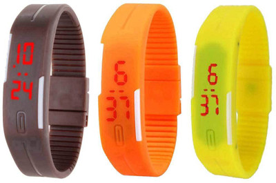 

NS18 Silicone Led Magnet Band Combo of 3 Brown, Orange And Yellow Watch - For Boys & Girls