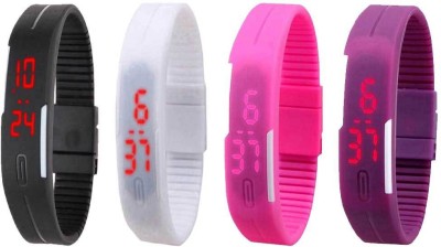 NS18 Silicone Led Magnet Band Watch Combo of 4 Black, White, Pink And Purple Digital Watch  - For Couple   Watches  (NS18)